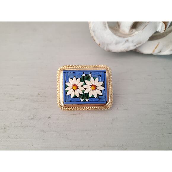 Vintage Mini Italian Mosaic Tile Pin Brooch - Picture 1 of 6